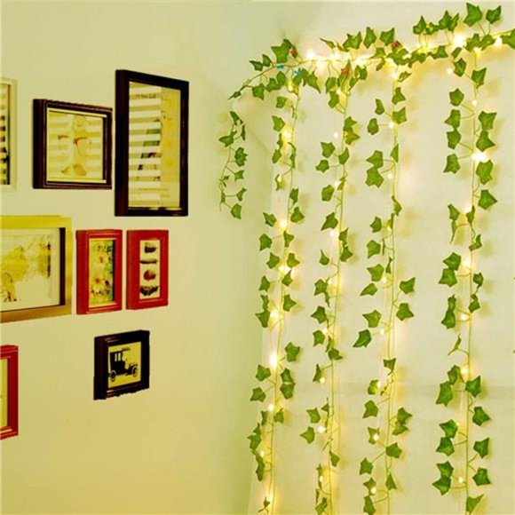 12 Pcs Artificial Ivy Garland Fake Vines with 32 Ft Lights String (100 LED)Decor - Picture 7 of 7